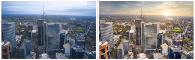 Before and after image production service by Sky Monkey. Image and lighting is enhanced professionally at our studio.